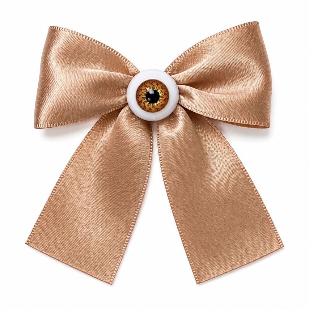Bow Eyeball Clip – 1.5” Ribbon - Teddy Bear